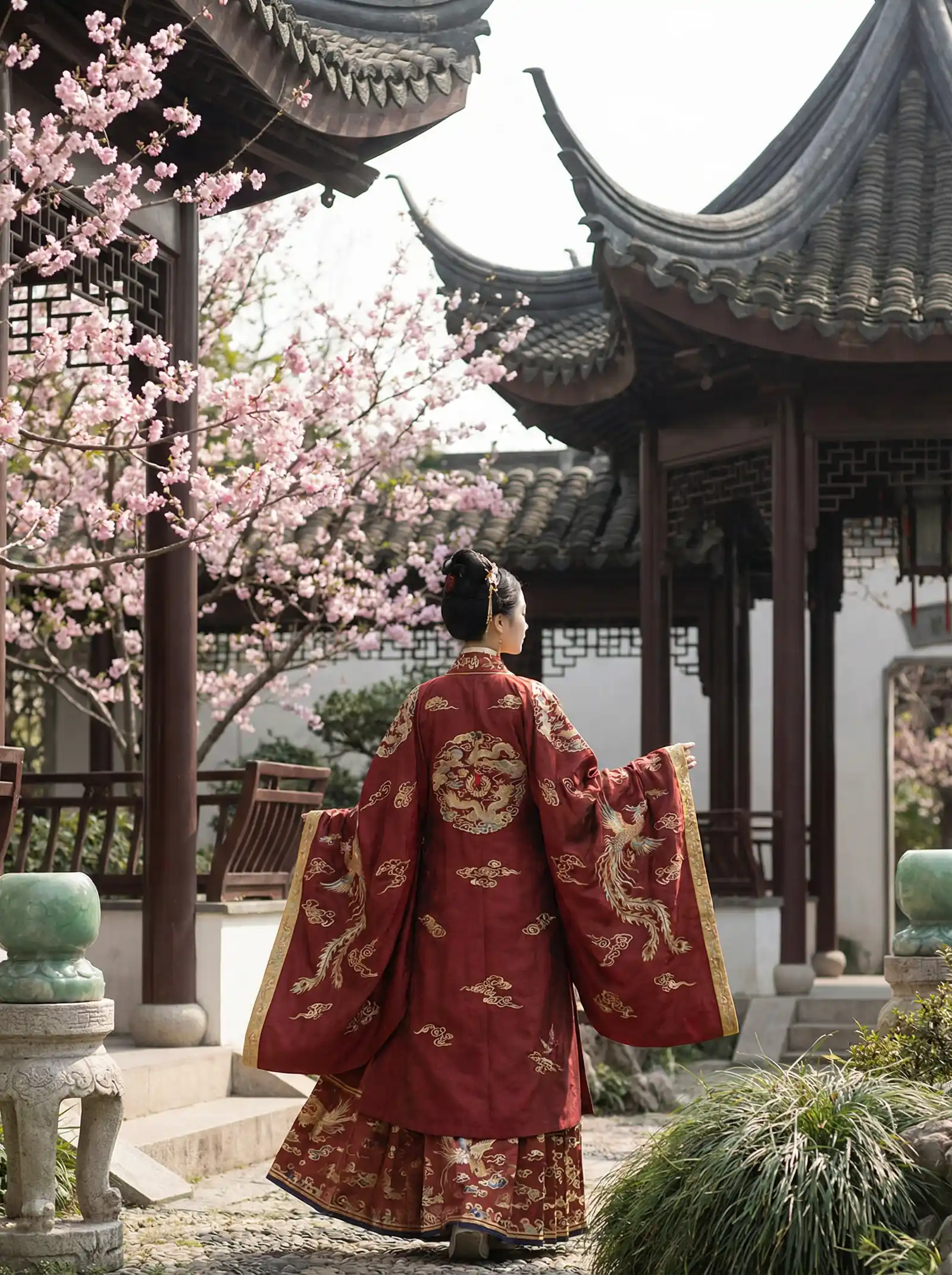 67194成在线观看免费 明制汉服红色凤凰刺绣